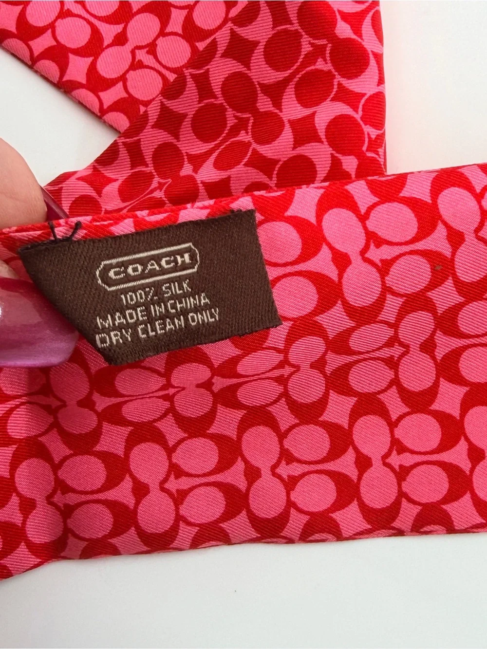 Authentic COACH Reversible Silk Skinny Scarf - Pink & Red Monogram